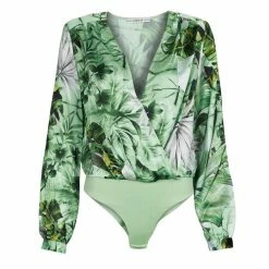 Top 10 ✨ Guess LS STEFANIA BODY TOP Autres types de lingerie Couleur Vert / Multicolore 👏