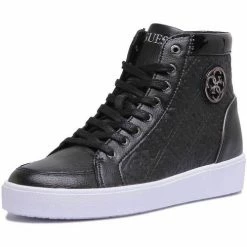 Meilleure vente ⭐ Guess 👟 Sneaker Femme Compensée en Cuir Grace Noir Baskets mode Couleur Noir ✔️ -Guess Soldes Boutique 20992394 500 F
