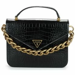 Promo 🌟 Guess RETOUR TOP HANDLE FLAP Besaces / Sacs bandoulière Couleur Noir 😀