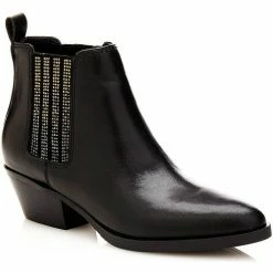 Bon marché 🔥 Guess Bottines Femme en cuir Verla Noir Bottes Couleur Noir 😀